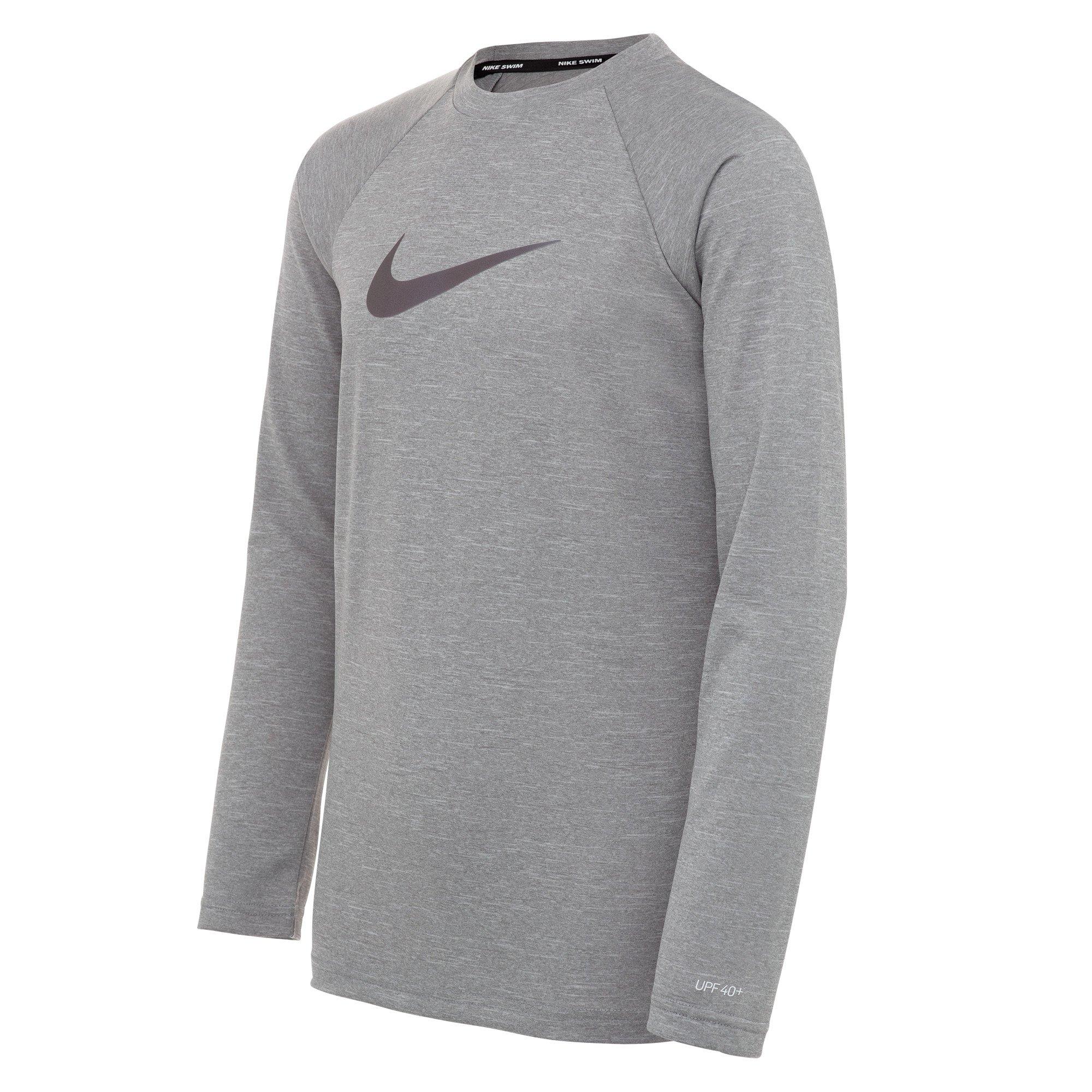 Nike Big Boys' Swim Hydroguard Heather Essentials Dri-FIT UV Long Sleeve Swim Top - GREY
